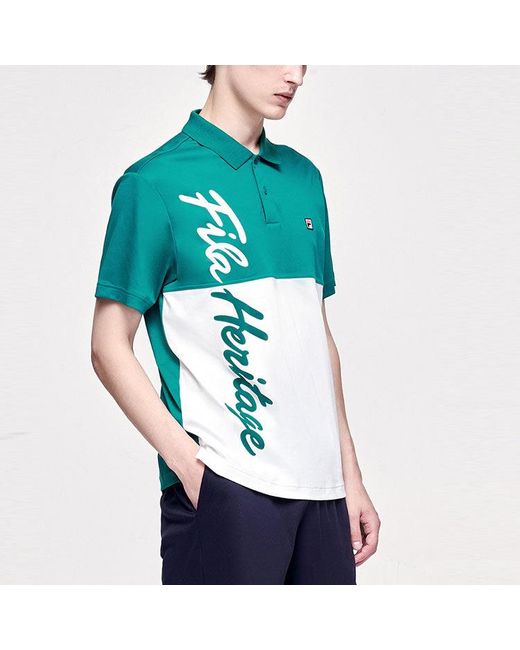 Fila Green Contrasting Colors Alphabet Printing Tennis Short Sleeve Polo Shirt for men