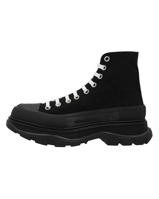 McQueen Black Tread Slick Canvas High Top Sneakers for men