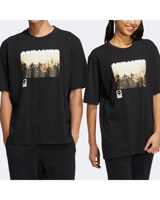 Adidas Black Neo M Sw Photo Tee Pattern Printing Athleisure Casual Sports Short Sleeve Couple Style for men