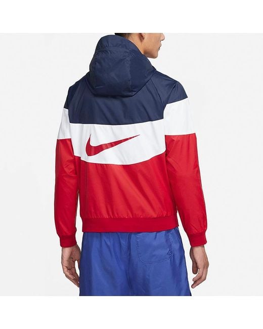 Nike Red Sportswear Windrunner Casual Hooded Track Jacket for men