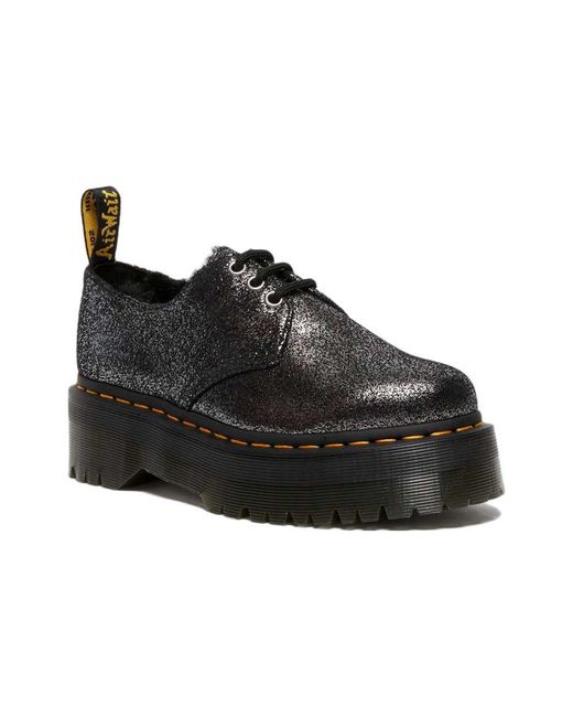 Dr. Martens Black 1461 Faux Fur-Lined Metallic Leather Platform Shoes for men