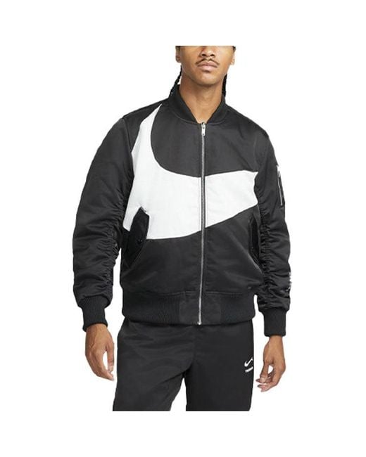 Nike Black Sportswear Swoosh Therma-Fit Contrasting Colors Large Logo Reversible Loose Aviator Padded Jacket for men
