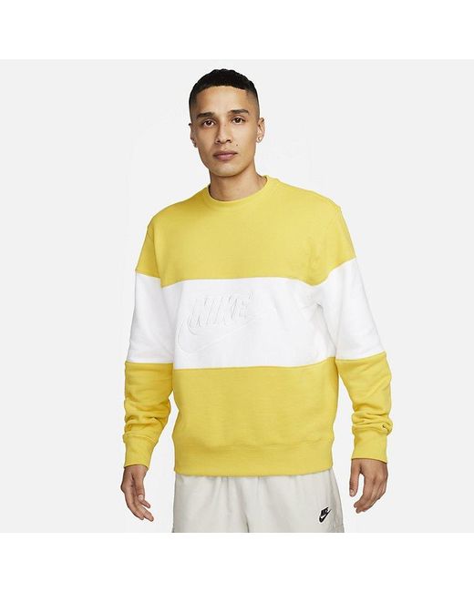 Nike Yellow Club French Terry Colour-Blocked Crew 'Vivid Sulphur' for men