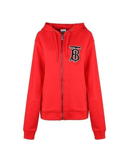 Burberry Red (Wmns) Alphabet Printing Zipper Hoodie