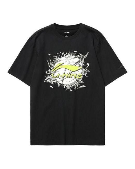 Li-ning Black Hoops Graphic Loose Fit T-Shirt for men