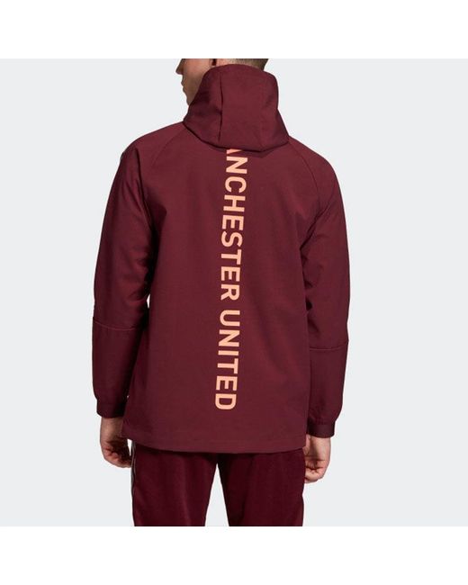 Adidas Red Mufc Travel Jkt Manchester United Soccer/Football Sports Hooded Jacket for men