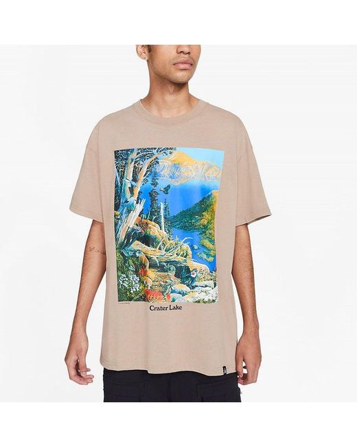 Nike Blue Acg Landscape Pattern Printing Round Neck Short Sleeve Khaki T-Shirt for men