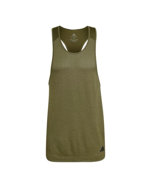 Adidas Solid Color Straight Round Neck Sports Olive Green Vest for men