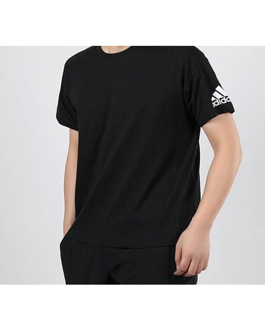 Adidas Black Alphabet Logo Casual Sports Round Neck Short Sleeve for men