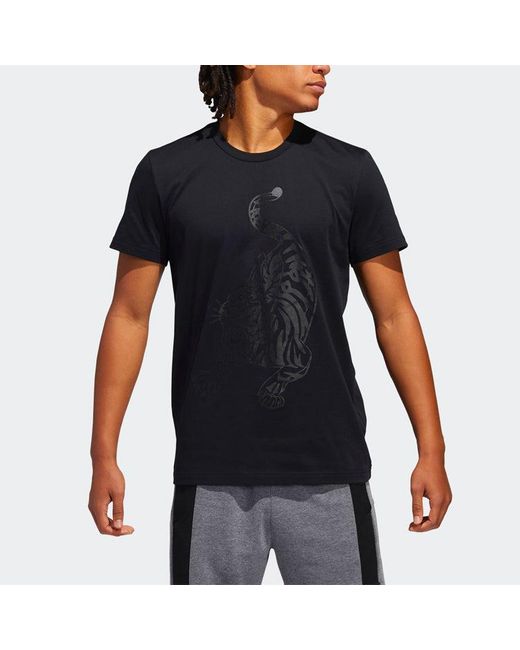Adidas Black Cny Printing Basketball Sports Short Sleeve for men
