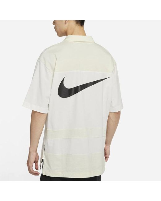 Nike White Sportswear Swoosh Logo Printing Contrasting Colors Loose Polo Shirt for men