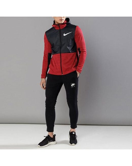 Nike Red Dri-Fit Basketball Sports Splicing Fleece Lined Knit Hooded Jacket for men