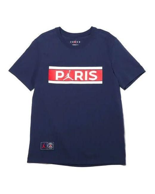 Nike Blue Wordmark Paris Saint-Germain Alphabet Printing Soccer/Football Sports Short Sleeve for men