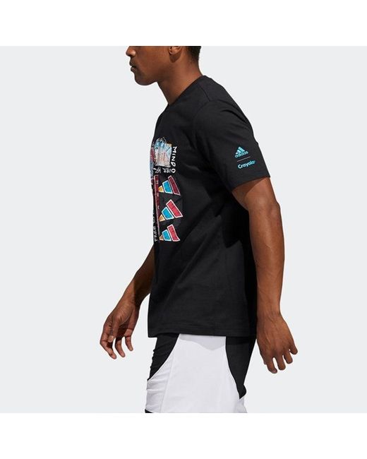 Adidas Black X Crayola Crossover Subject Printing Basketball Sports Short Sleeve for men
