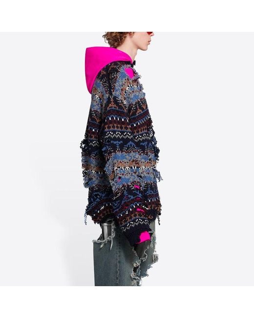 Balenciaga Blue Destroyed Fair Isle Wool-Blend Jumper