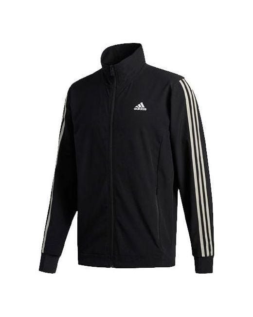 Adidas Black Cool Touch Jkt Training Sports Stripe Stand Collar Logo Jacket for men