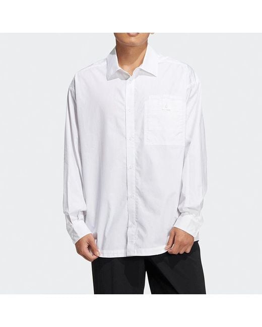 Adidas White Originals Solid Color Single Breasted Long Sleeves Shirt Couple Style for men