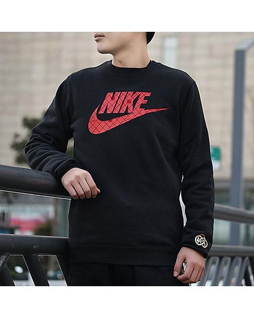 Nike Black Large Logo Printing Round Neck Long Sleeves for men