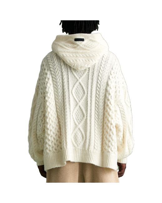Fear Of God White Fw23 Cable Knit Hoodie 'Cloud Dancer' for men