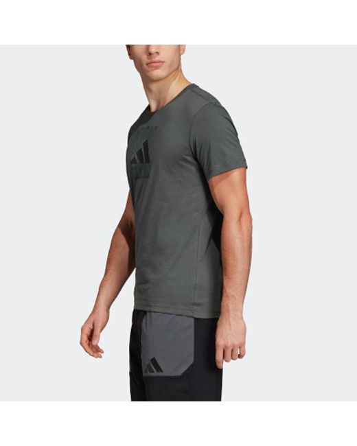 Adidas Gray The Pack Q2 Gfx Logo Printing Sports Short Sleeve for men