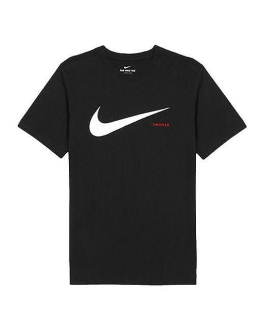 Nike Black Swoosh Logo Printing Knit Round Neck Short Sleeve for men