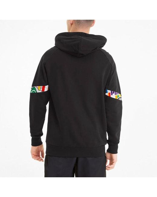 PUMA Black Intl Sports Stitching Printed Hooded Sweatshirt for men