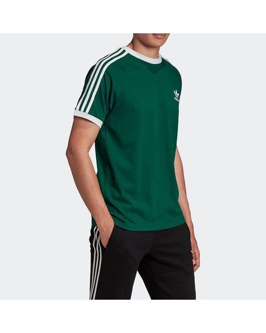 Adidas Green Originals 3-Stripes Tee Casual Round Neck Loose Logo Stripe Short Sleeve Dark for men