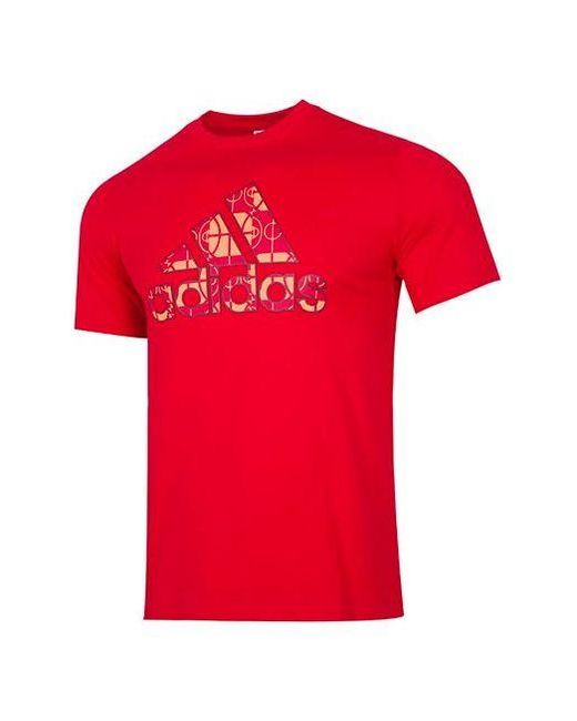 Adidas Red Cny Large Logo Round Neck Pullover Basketball Sports Short Sleeve T-Shirt for men