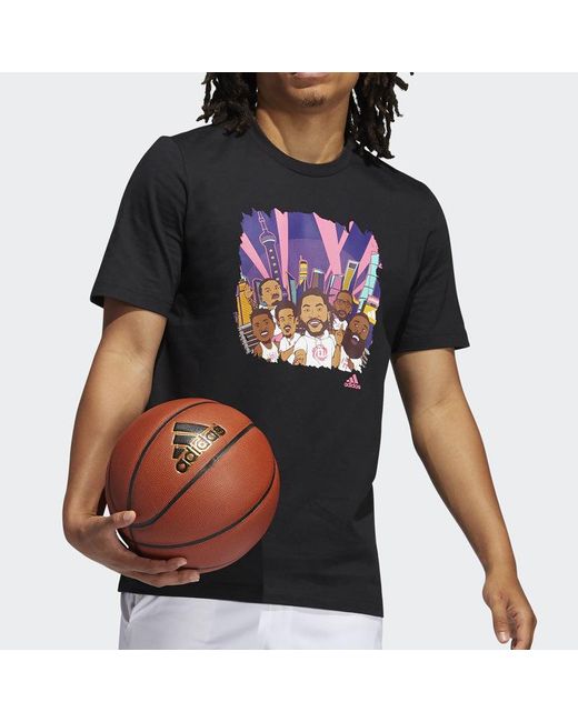 Adidas Black Shanghai Basketball Sports Short Sleeve for men