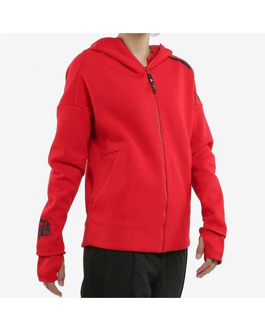 Adidas Red Casual Sports Zipper Hooded Jacket