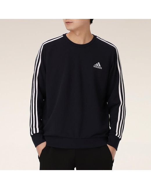 Adidas Blue Essentials French Terry 3-stripes Sweatshirt for men