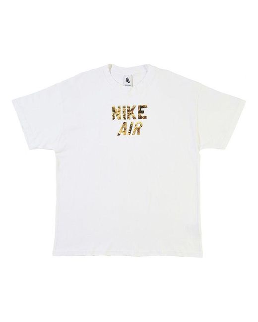 Nike White Af1 Round Neck Loose Casual Sports Short Sleeve T-Shirt Camo' for men
