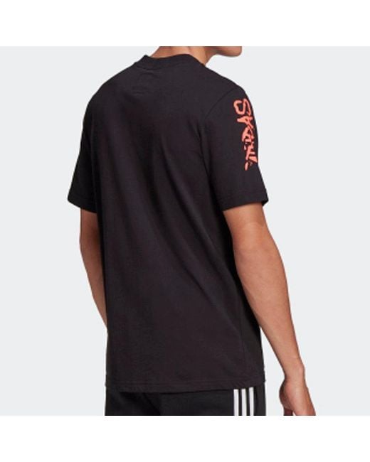 Adidas Black Originals Logo Printing Athleisure Casual Sports Short Sleeve for men
