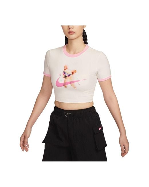 Nike Red (Wmns) Sportswear Slim Cropped T-Shirt Asia Sizing 'Sail'