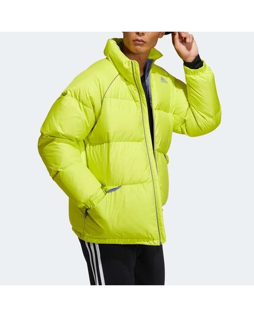 Adidas Terrex Super Puffy Jkt Outdoor Sports Stay Warm Stand Collar Down Jacket Green Yellow for men
