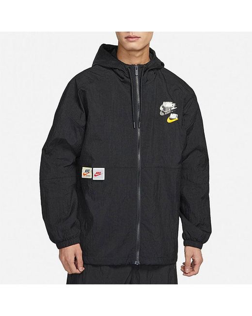 Nike Blue Sportswear Lightweight Back Printing Breathable Athleisure Casual Sports Woven Jacket Autumn for men