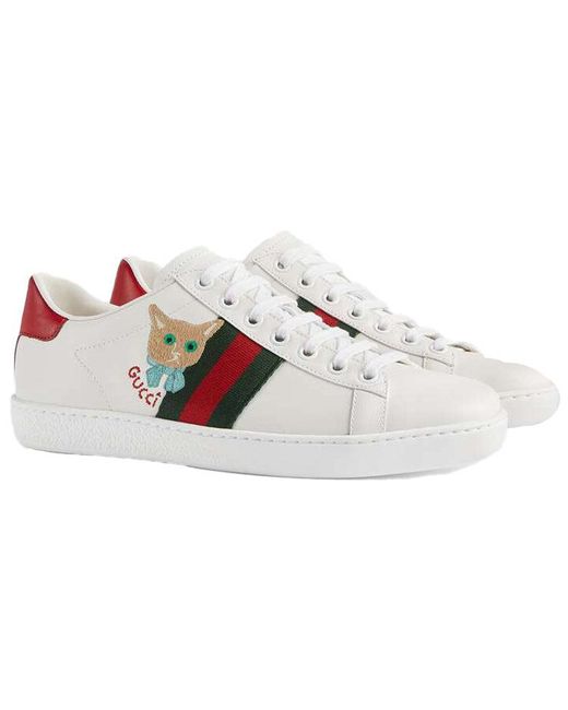 Forud type Stuepige Ungkarl Gucci Ace Series Cat Embroidered Shoes/sneakers White Red | Lyst