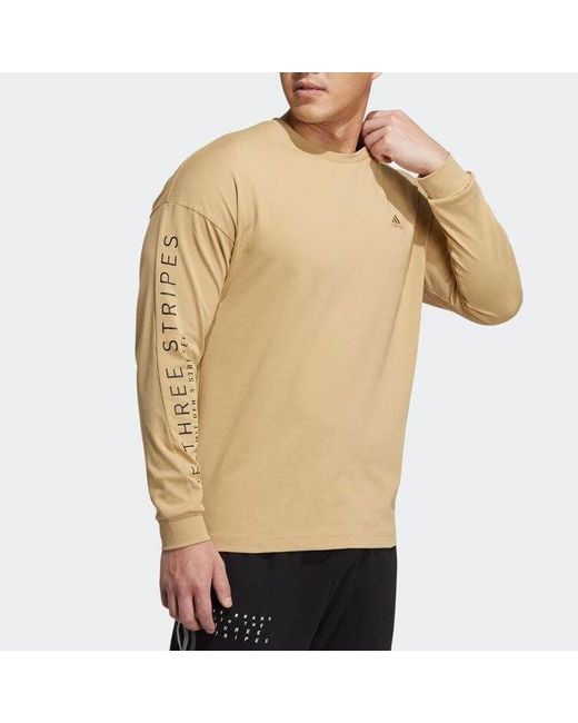 Adidas Natural Solid Color Minimalistic Alphabet Printing Round Neck Pullover Khaki
