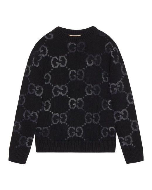 Gucci Black Wool Jumper With gg Intarsia for men