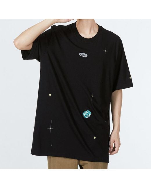 Adidas Black Originals Offset Printing Logo Earth Star Athleisure Casual Sports Round Neck Short Sleeve T-Shirt for men