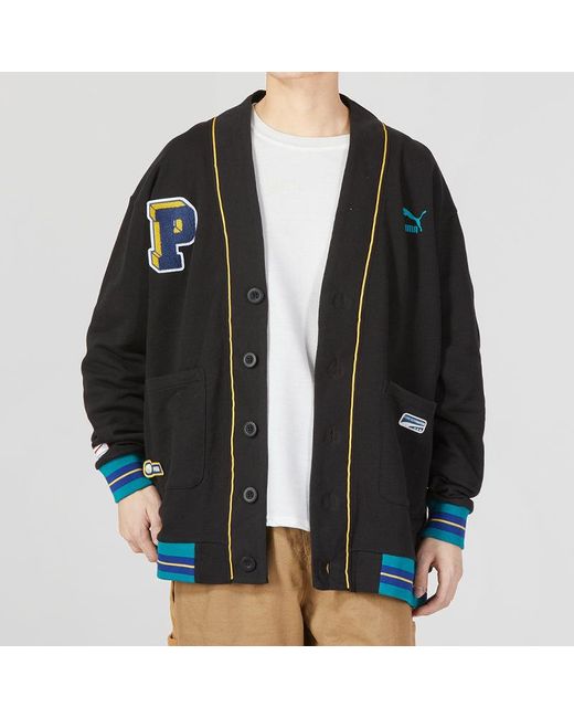 PUMA Black Team Badge V-Neck Jacket for men