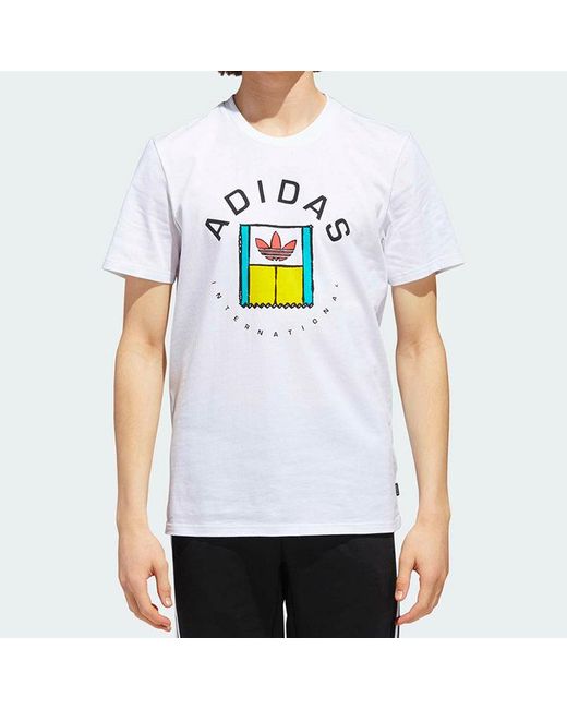 Adidas White Originals Funny Logo Printing Sports Short Sleeve for men