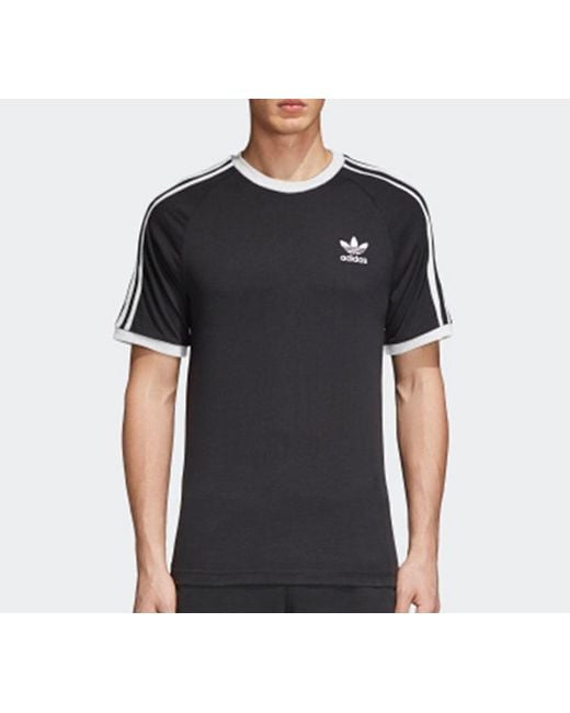 Adidas Black Originals 3-Stripes Tee Casual Loose Round Neck Logo Stripe Short Sleeve for men