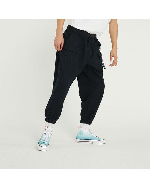 Converse Black Solid Color Woven Bundle Feet Lacing Casual Pants/Trousers for men