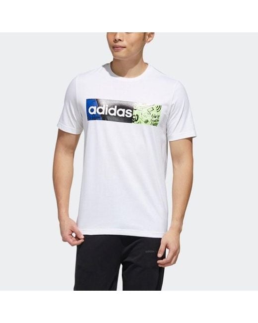 Adidas White Neo Contrasting Colors Logo Printing Sports Short Sleeve for men