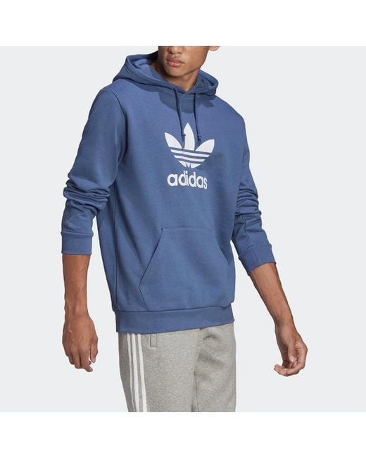 Adidas Blue Originals Printing Logo Hooded Long Sleeves Pullover for men