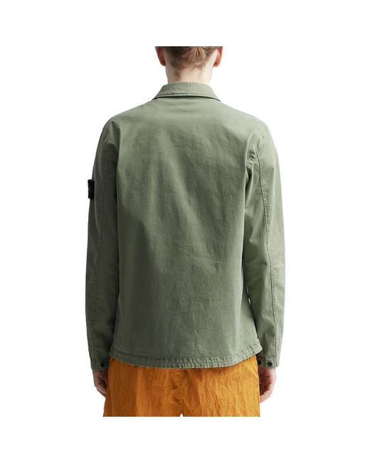 Stone Island Green Compass-Patch Zipped Shirt Jacket for men
