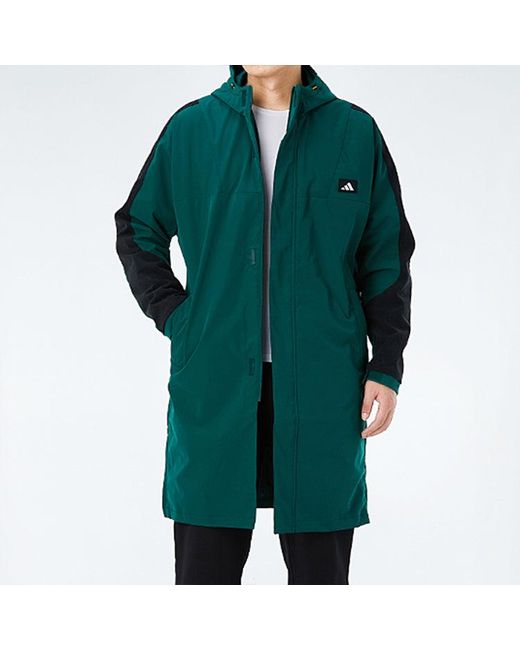Adidas Green Casual Sports Windproof Fleece Lined Stay Warm Hooded Windbreaker Jacket for men