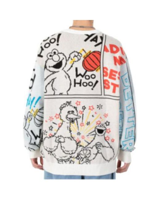 Adidas Multicolor X Sesame Street Crossover Cartoon Alphabet Full Print Round Neck Knitwear Beige for men