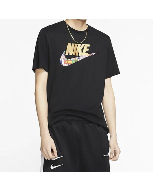 Nike Black Sportswear Classic National Flag Logo Printing Short Sleeve for men